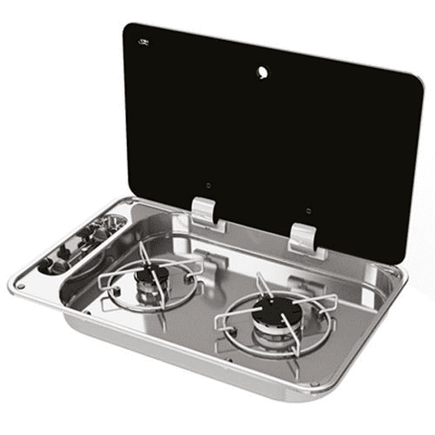 2 Burner Hob With Glass Lid, Piezo Ignition