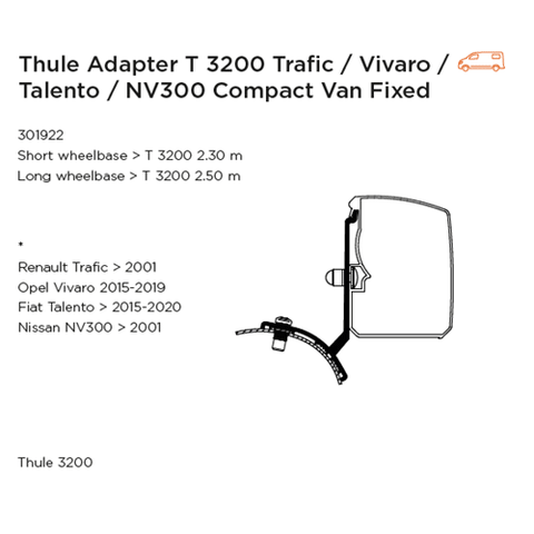 Adapter T 3200 Trafic / Vivaro / Talento / NV300 Minivan Fixed
